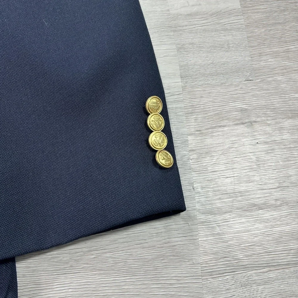 Stanley Blacker Blazer Mens 44 Navy‎ Blue Gold Two Button Sport Coat Jacket